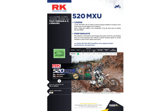 Chaîne de transmission Moto Cross RK 520 MXU Ultra Renforcé avec Joint
