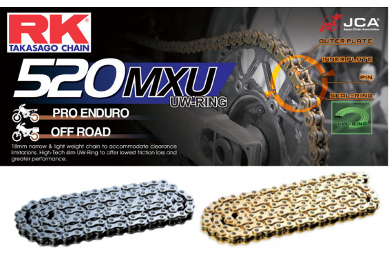 Chaîne de transmission Moto Cross RK 520 MXU Ultra Renforcé avec Joint