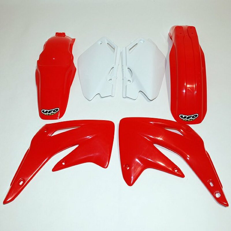 Kit Plastique UFO Rouge/Blanc pour Moto Honda CR85R (03-07) Kit Plastique UFO Rouge/Blanc pour Moto Honda CR85R (03-07)
