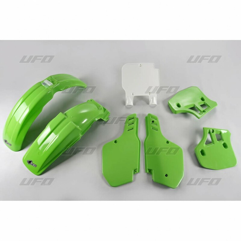 Kit Plastique UFO Vert/Blanc pour Moto Kawasaki KX250 (1989) Kit Plastique UFO Vert/Blanc pour Moto Kawasaki KX250 (1989)