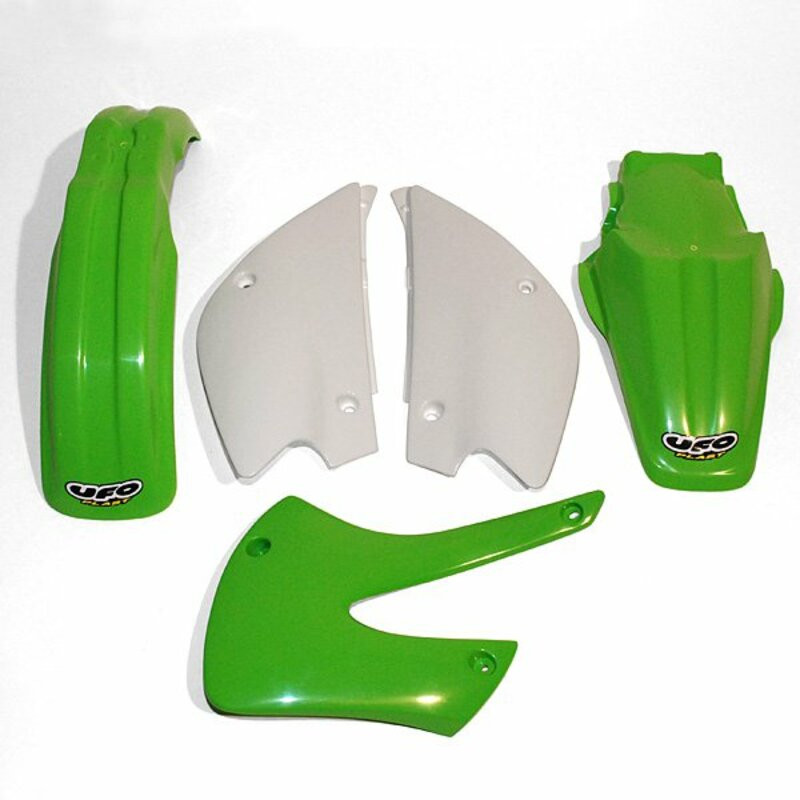 Kit Plastique UFO Vert/Blanc pour Moto Kawasaki KX80 (98-00) Kit Plastique UFO Vert/Blanc pour Moto Kawasaki KX80 (98-00)