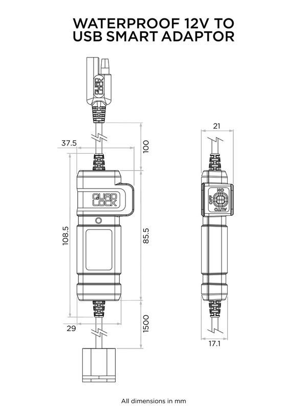 Adaptateur Étanche 12V vers USB Quad Lock