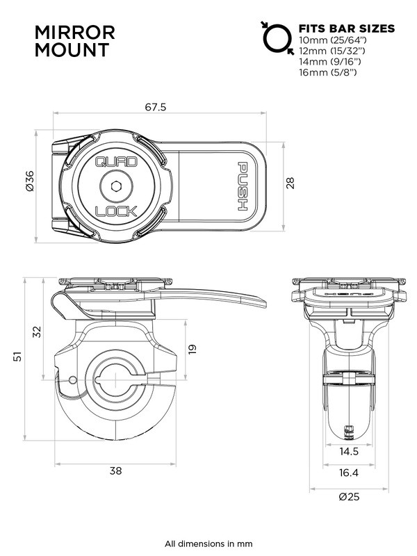 Support de smartphone Quad Lock fixation rétroviseur