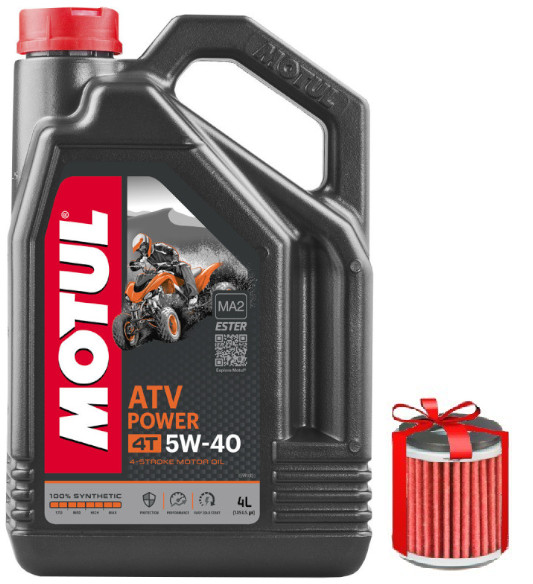 Huile Motul ATV Power 5w40, Full Synthetic 4 litres + filtre à huile offert