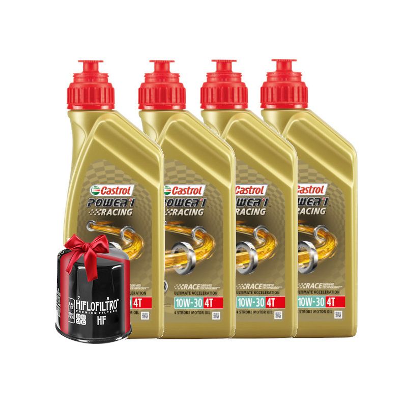 Huile moto Castrol Power 1 Racing 4T 10W30 Full Synthetic 4 Litres + Filtre à Huile Offert