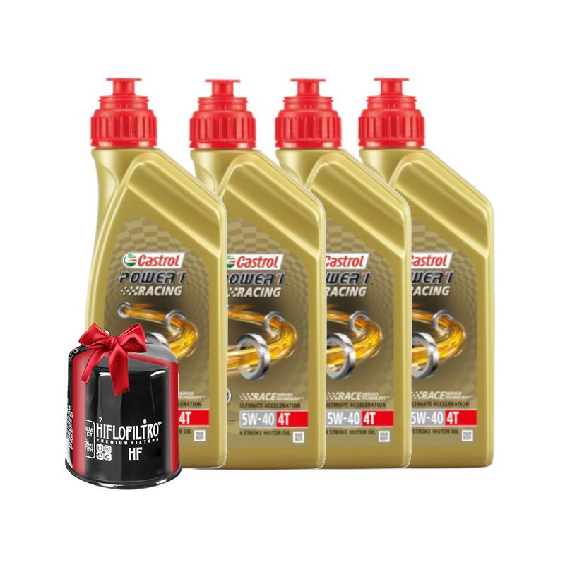 Huile moto Castrol Power 1 Racing 4T 5W40 Full Synthetic 4 Litres + Filtre à Huile Offert
