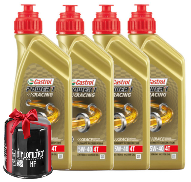 Huile moto Castrol Power 1 Racing 4T 5W40 Full Synthetic 4 Litres + Filtre à Huile Offert