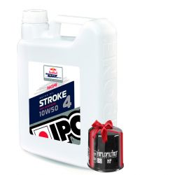 Huile moto Ipone Stroke 4 Racing 10W50, 4 Litres + Filtre a Huile Offert