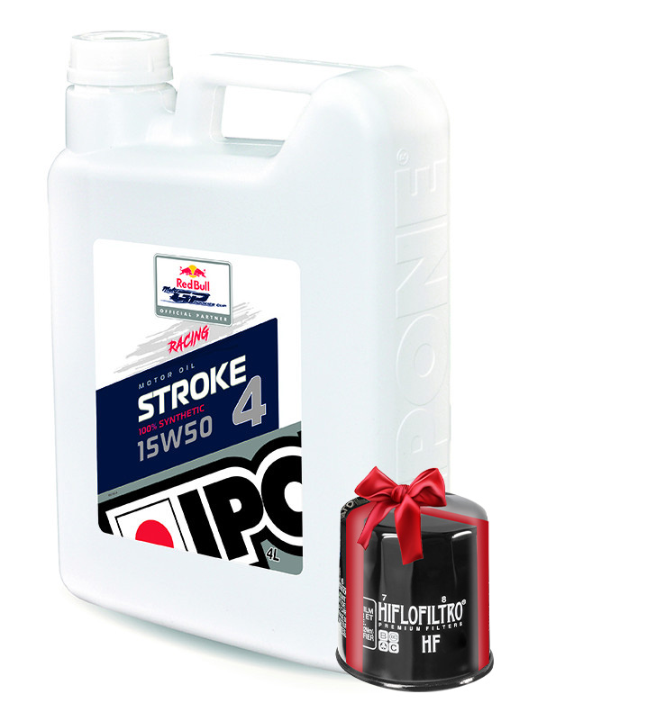 Huile moto Ipone Stroke 4 Racing 15W50, 4 Litres + Filtre a Huile Offert