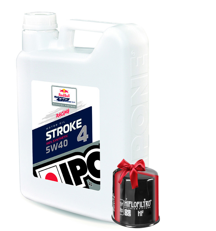 Huile moto Ipone Stroke 4 Racing 5W40, 4 Litres + Filtre a Huile Offert