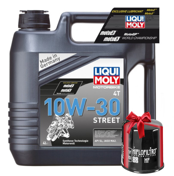 Huile Moto LIQUI MOLY 10W30 Motorbike Street Semi-Synthèse 4 Litres + Filtre à Huile Offert