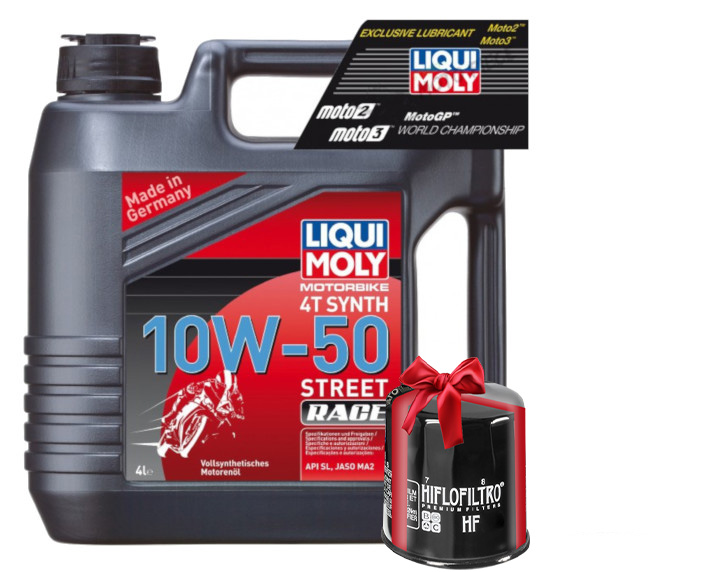 Huile Moto LIQUI MOLY 10W50 Full Synthetic Motorbike Race 4 Litres + Filtre à Huile Offert