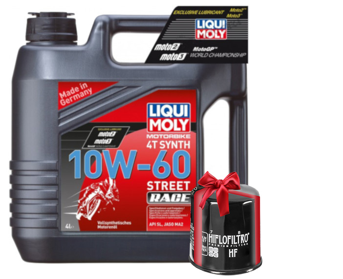 Huile Moto LIQUI MOLY 10W60 Full Synthetic Motorbike Race 4 Litres + Filtre à Huile Offert