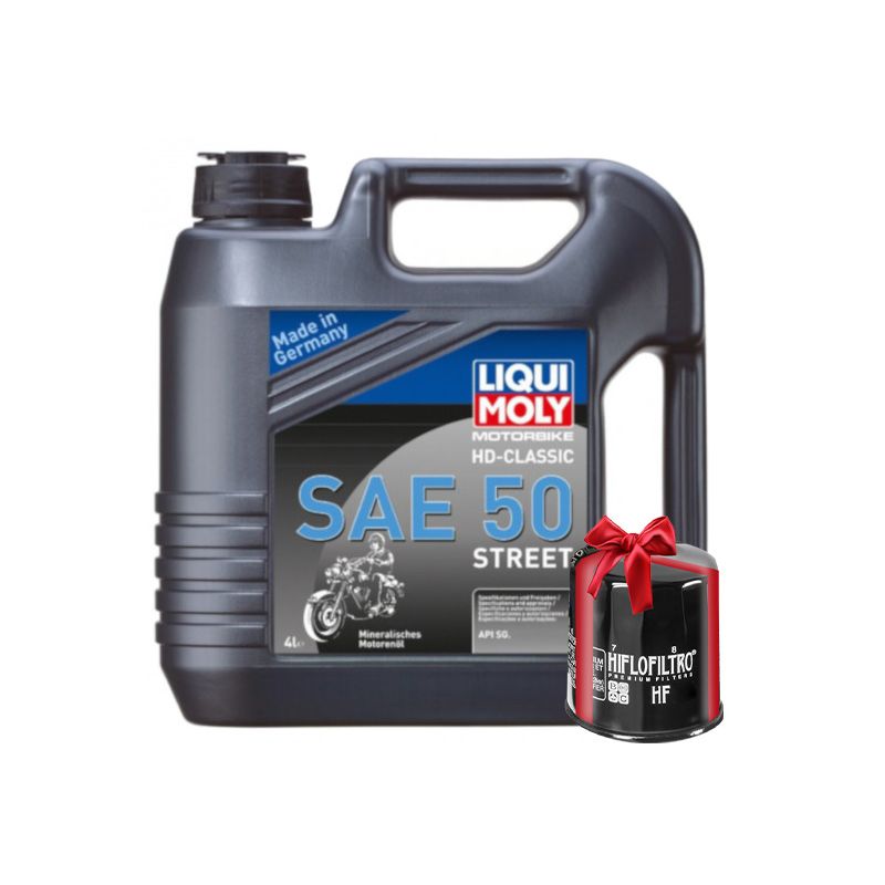 Huile Moto LIQUI MOLY SAE50 Motorbike HD-Classic Street Minéral 4 Litres + Filtre à Huile Offert Huile Moto LIQUI MOLY SAE50 Motorbike HD-Classic Street Minéral 4 Litres + Filtre à Huile Offert