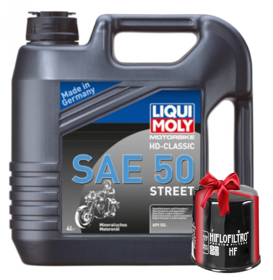 Huile Moto LIQUI MOLY SAE50 Motorbike HD-Classic Street Minéral 4 Litres + Filtre à Huile Offert