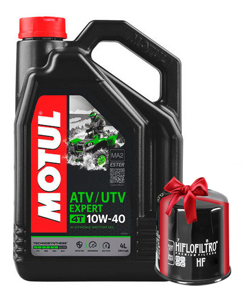 Huile Motul ATV-UTV Expert 10w40, Technoynthése 4 litres + filtre à huile offert