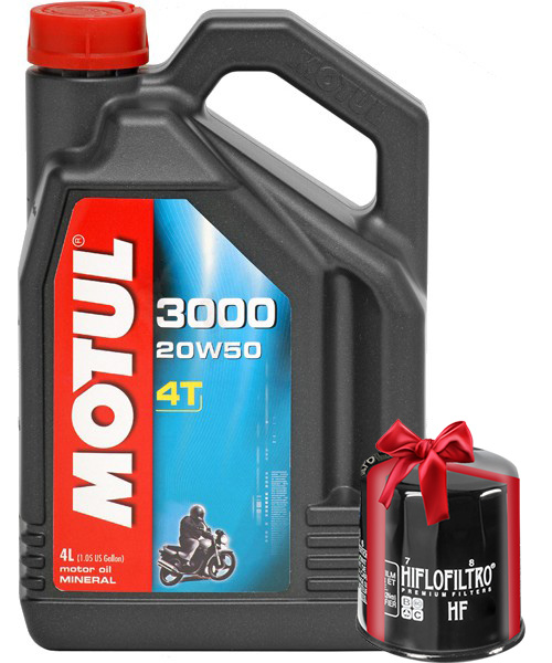 Huile Moto Motul 3000 20w50 4 Litres + Filtre a Huile Offert