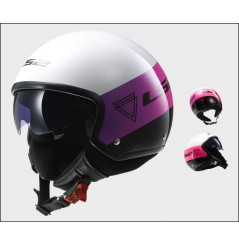 Casque Jet Moto LS2 OF561 WAVE BEAT Noir - Blanc - Rose