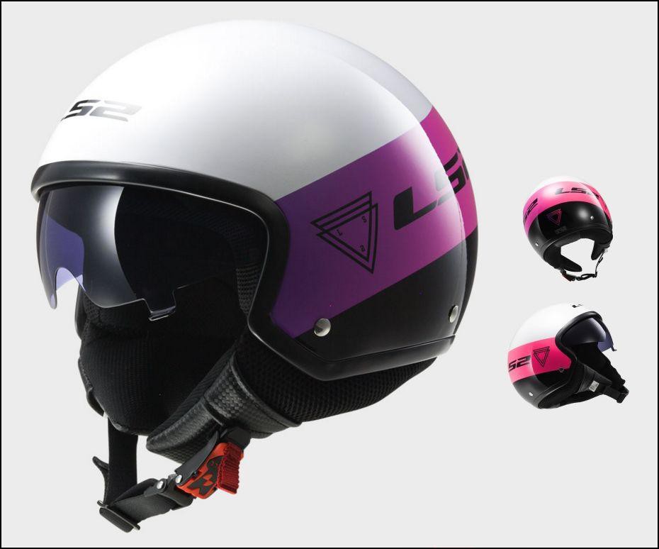 Casque Jet Moto LS2 OF561 WAVE BEAT Noir - Blanc - Rose