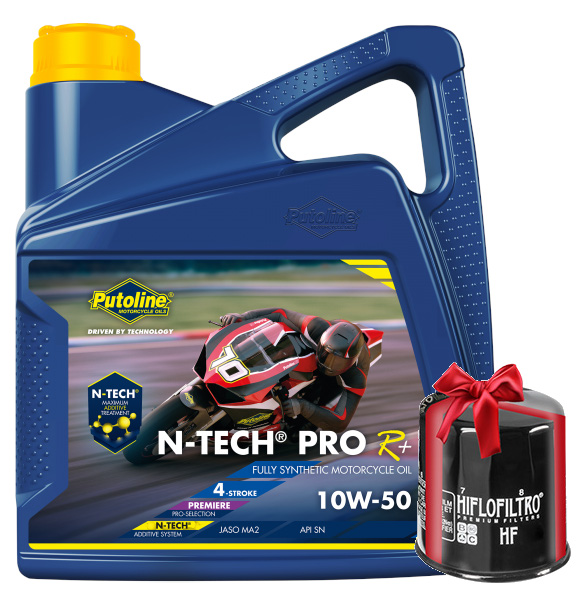 Huile moto Putoline N-Tech Pro R+ 10W50 Full Synthetic 4T 4 Litres + Filtre à Huile Offert