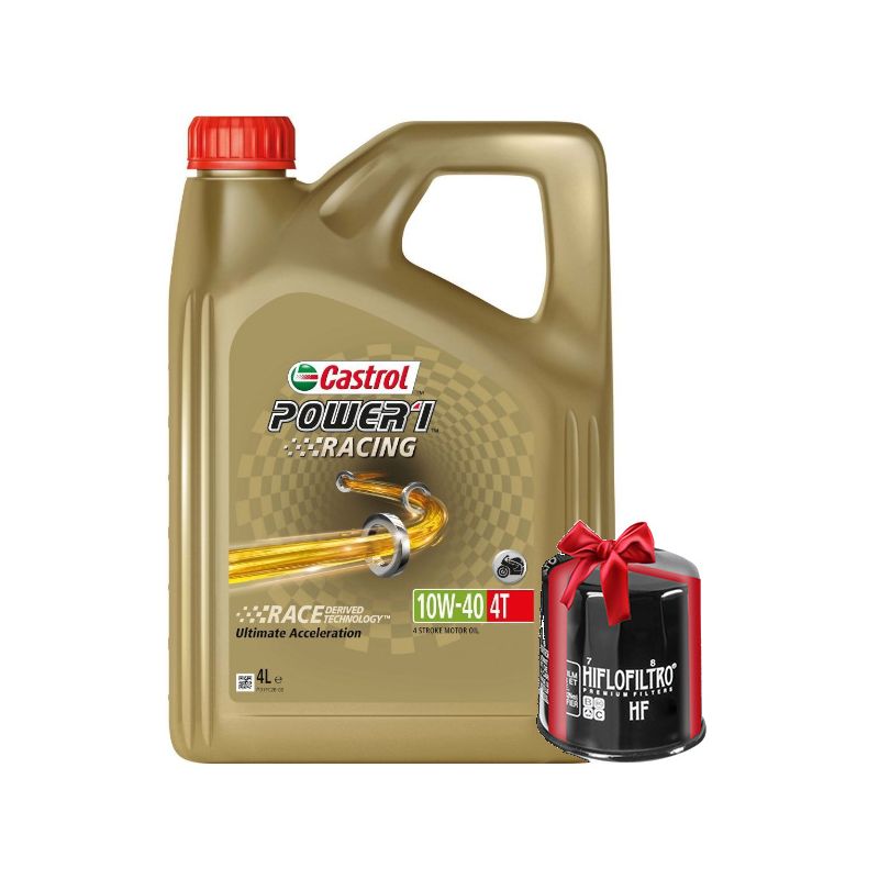 Huile moto Castrol Power 1 Racing 4T 10W40 Full Synthetic 4 Litres + Filtre à Huile Offert