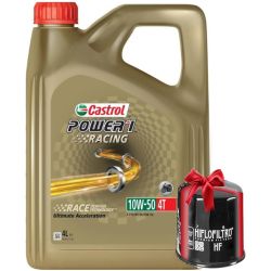 Huile moto Castrol Power 1 Racing 4T 10W50 Full Synthetic 4 Litres + Filtre à Huile Offert