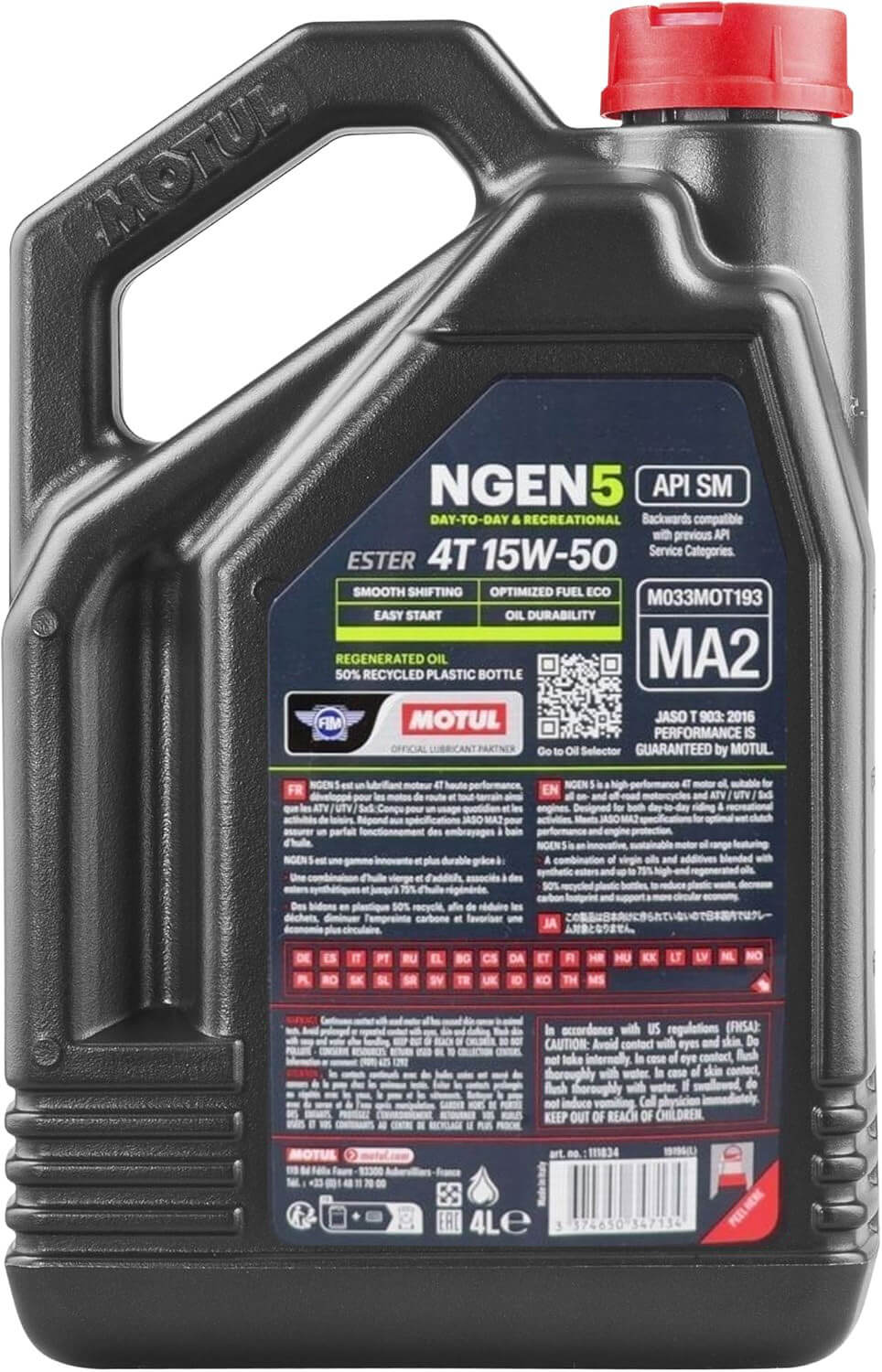 Huile Moto Motul NGEN 5 15W50 4 Litres + Filtre à Huile Offert