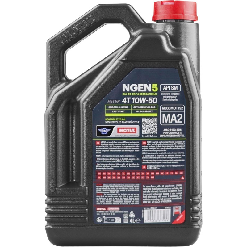 Huile Moto Motul NGEN 5 10W50 4 Litres + Filtre à Huile Offert Huile Moto Motul NGEN 5 10W50 4 Litres + Filtre à Huile Offert