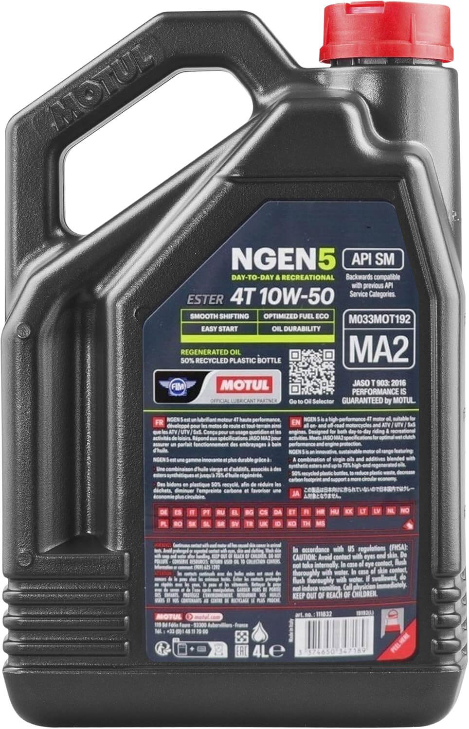 Huile Moto Motul NGEN 5 10W50 4 Litres + Filtre à Huile Offert