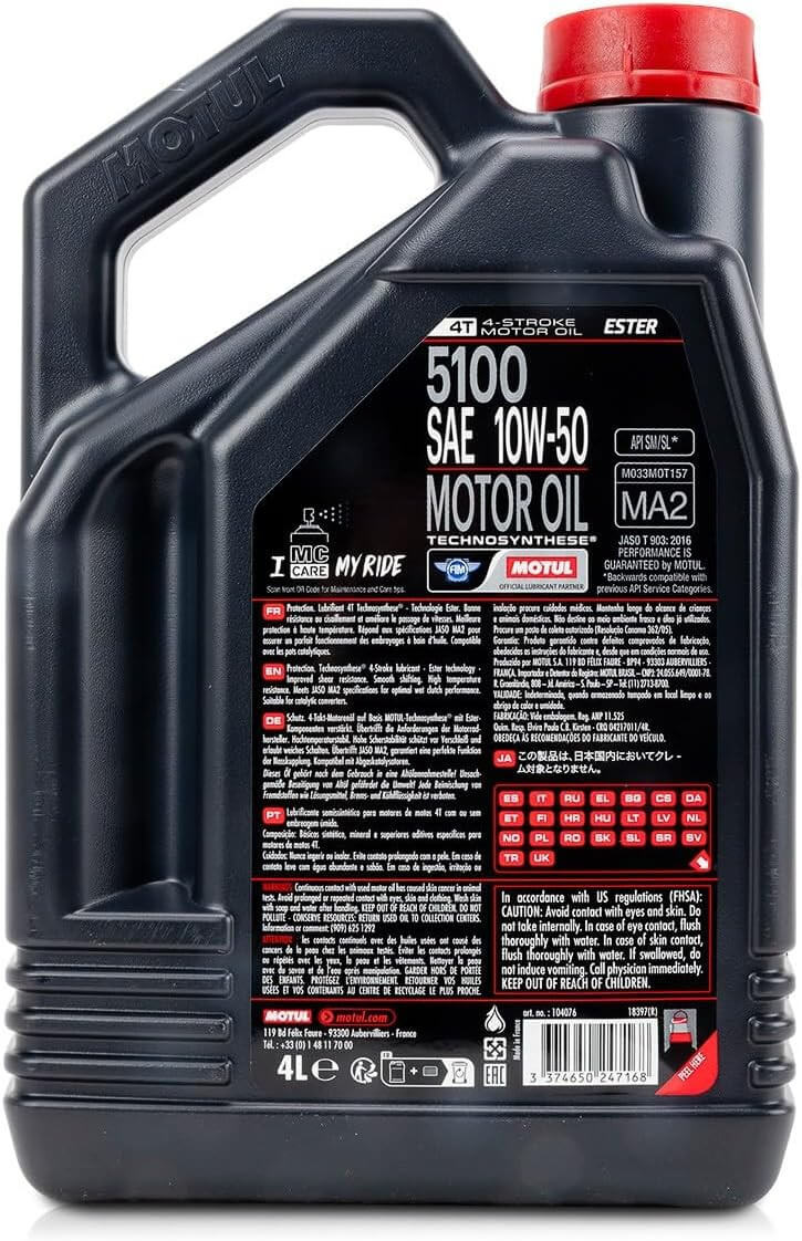 Huile moto Motul 5100 4T 10W50 4 Litres + Filtre à Huile Offert