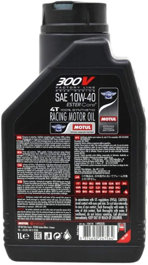 Huile moto Motul 300V 10w40 Factory Line Road Racing 1 Litre