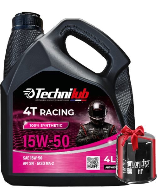 Huile Technilub Racing 4T 15W50 100% Synthèse 4 Litres + Filtre à Huile Offert