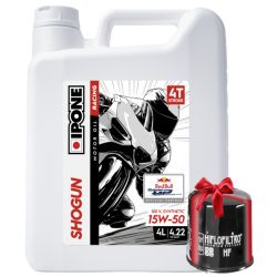 Huile moto Ipone Shogun 15W50 4 Litres + Filtre à Huile Offert