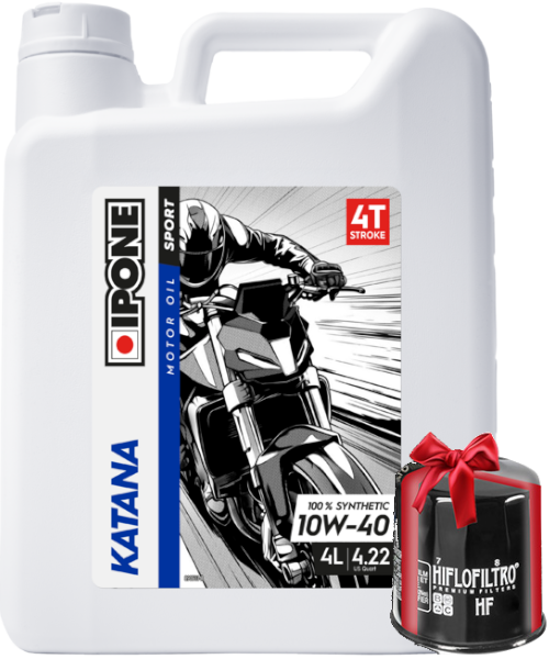 Huile Ipone KATANA 10W40 4T, 4 Litres + Filtre à Huile Offert