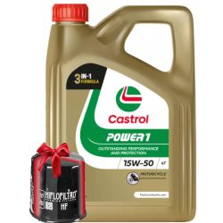 Huile moto Castrol Power 1 4T 15W50 Semi-Synthèse 4 Litres + Filtre à Huile Offert