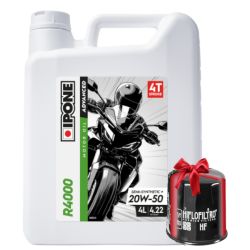 Huile moto Ipone R4000 RS 4T 20W50 4 Litres + Filtre à Huile Offert