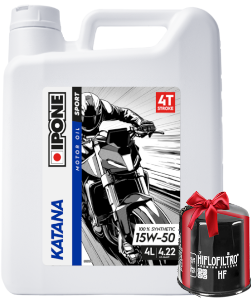 Huile Ipone KATANA 15W50 4T, 4 Litres + Filtre à Huile Offert