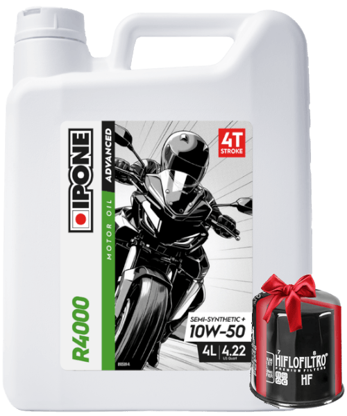 Huile moto Ipone R4000 RS 4T 10W50 4 Litres + Filtre à Huile Offert