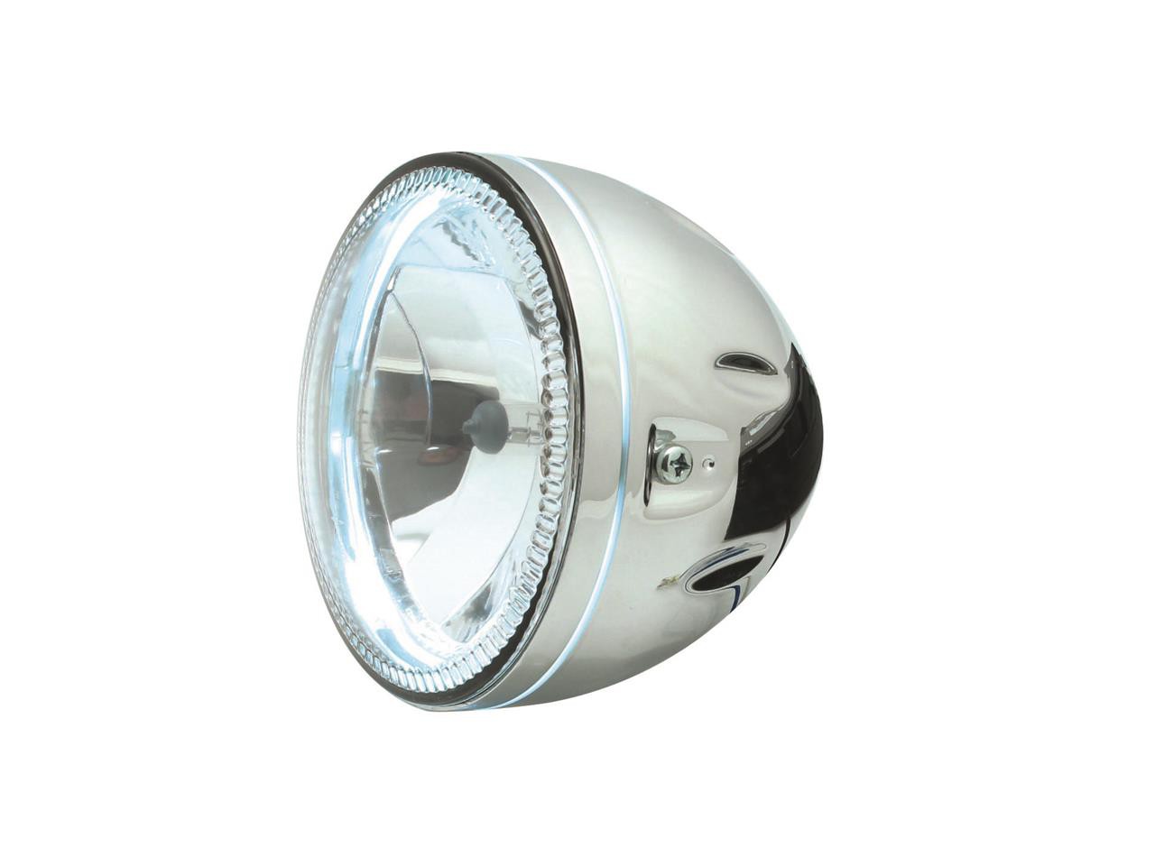 Phare Moto Rond 146mm classique Chrome avec Contour Led