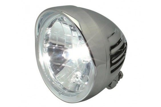 Phare Moto Rond 140mm à casquette chromé Phare Moto Rond 140mm à casquette chromé