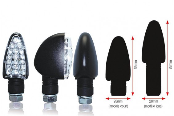 Clignotant LED Moto Adaptable Homologué TRIANGLE Noir Long