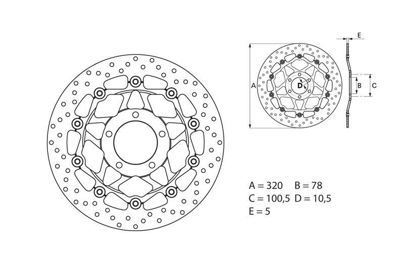 Disque de frein avant Brembo pour 1050 Speed Triple (05-06) 1050 Speed Triple R (12-13)