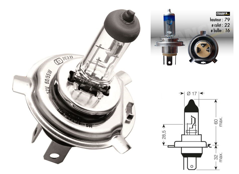 Ampoule H4 12V-55/60W RING Xenon Max + 100% pour Moto-Quad-Scooter