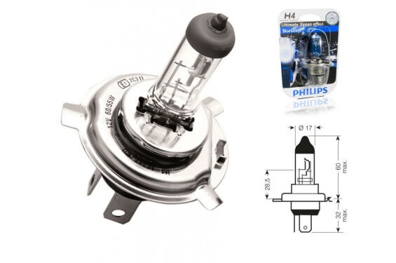 Ampoule H4 12V-55/60W PHILIPS BLUE VISION pour Moto-Quad-Scooter