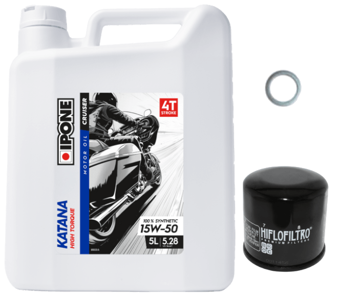 Pack Vidange Harley Davidson VRSCF 1250 V-ROD Muscle (09-12) - Ipone Katana High Torque 15W50 + HF174B + Joint O-ring