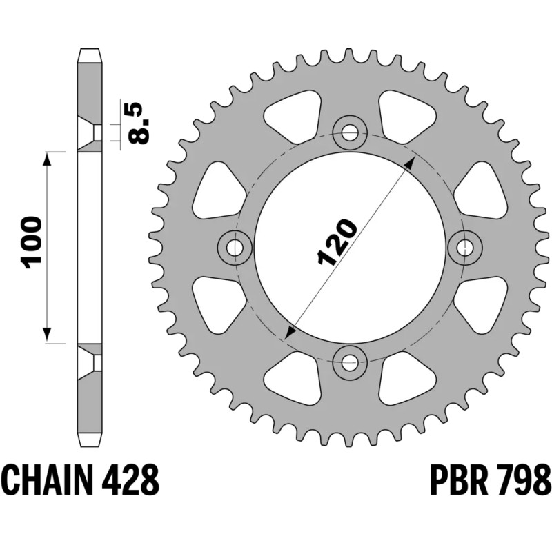 Couronne PBR Aluminium Standard pour Yamaha YZ 85 (02-12) et (24-26) - 798 48 L Couronne PBR Aluminium Standard pour Yamaha YZ 85 (02-12) et (24-26) - 798 48 L