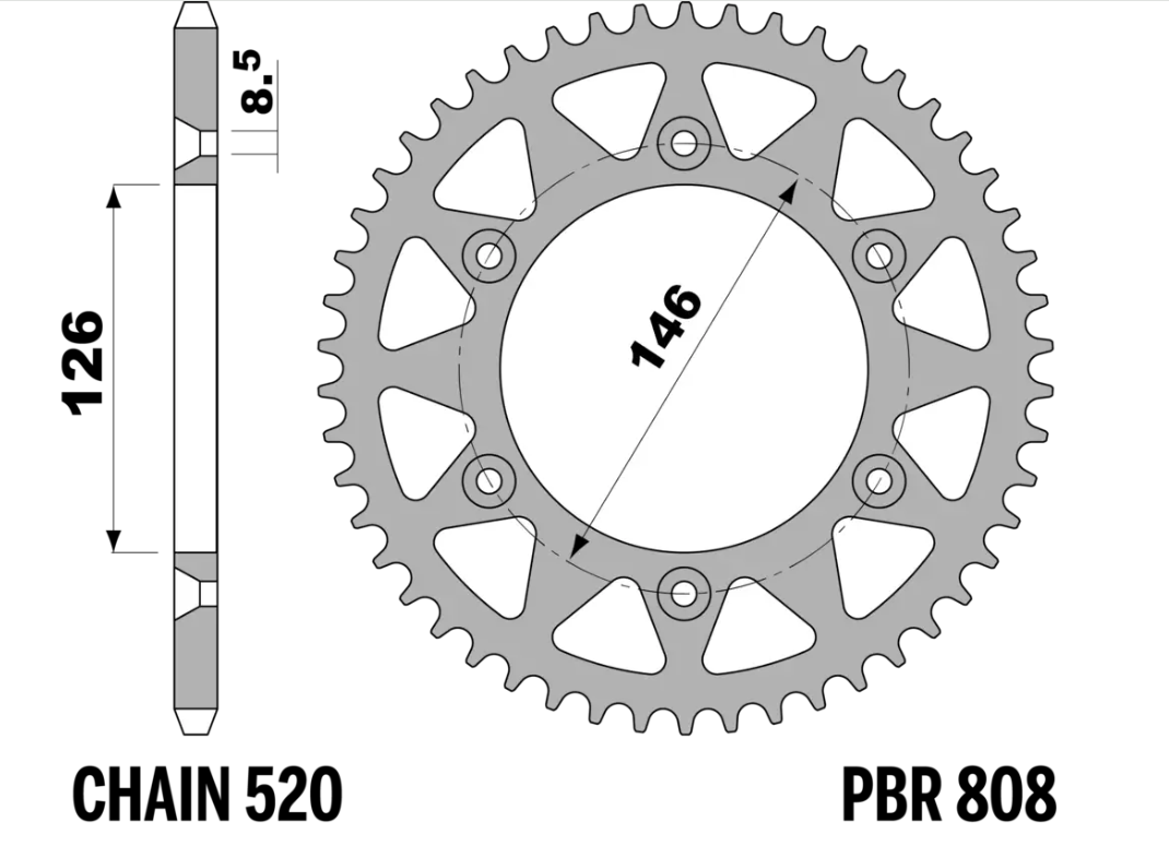 Couronne PBR Aluminium Standard pour Suzuki RMX 250 R (93-94) - 808 53 L