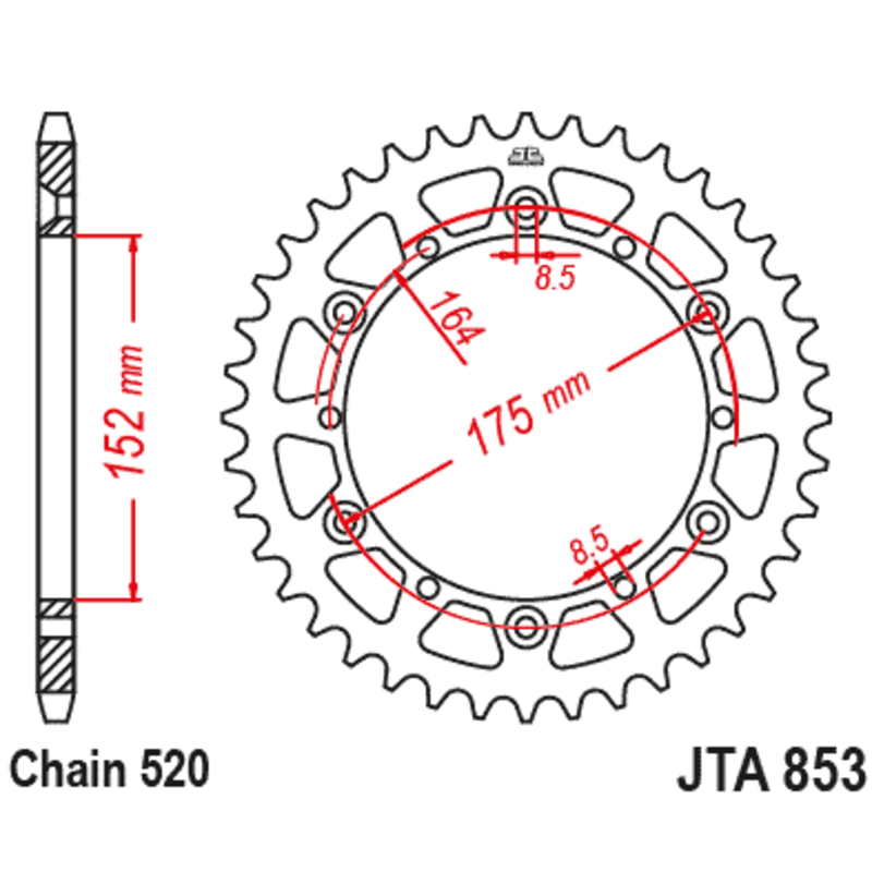 Couronne JT en Aluminium pour Yamaha IT 250 (81-83) - JTA853.43BLK Couronne JT en Aluminium pour Yamaha IT 250 (81-83) - JTA853.43BLK