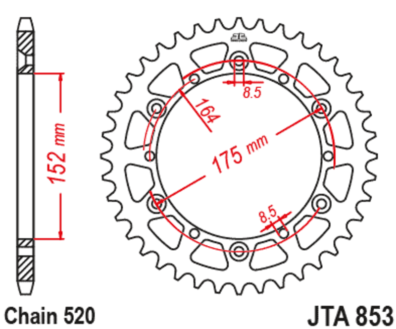 Couronne JT en Aluminium pour Yamaha IT 250 (81-83) - JTA853.43BLK