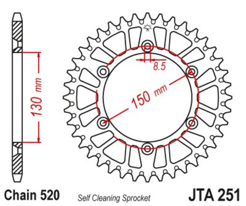 Couronne JT en Aluminium pour Yamaha YZ 125 (99-26) - JTA251.48BLK